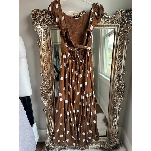 Free People Ultraviolet Maxi Dress Brown Polka Dot Oak Combo Size Medium - Picture 6 of 7